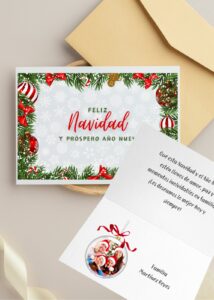 Tarjeta Navidad física o digital para saludar a tus seres queridos, además son personalizables con textos e imágenes.